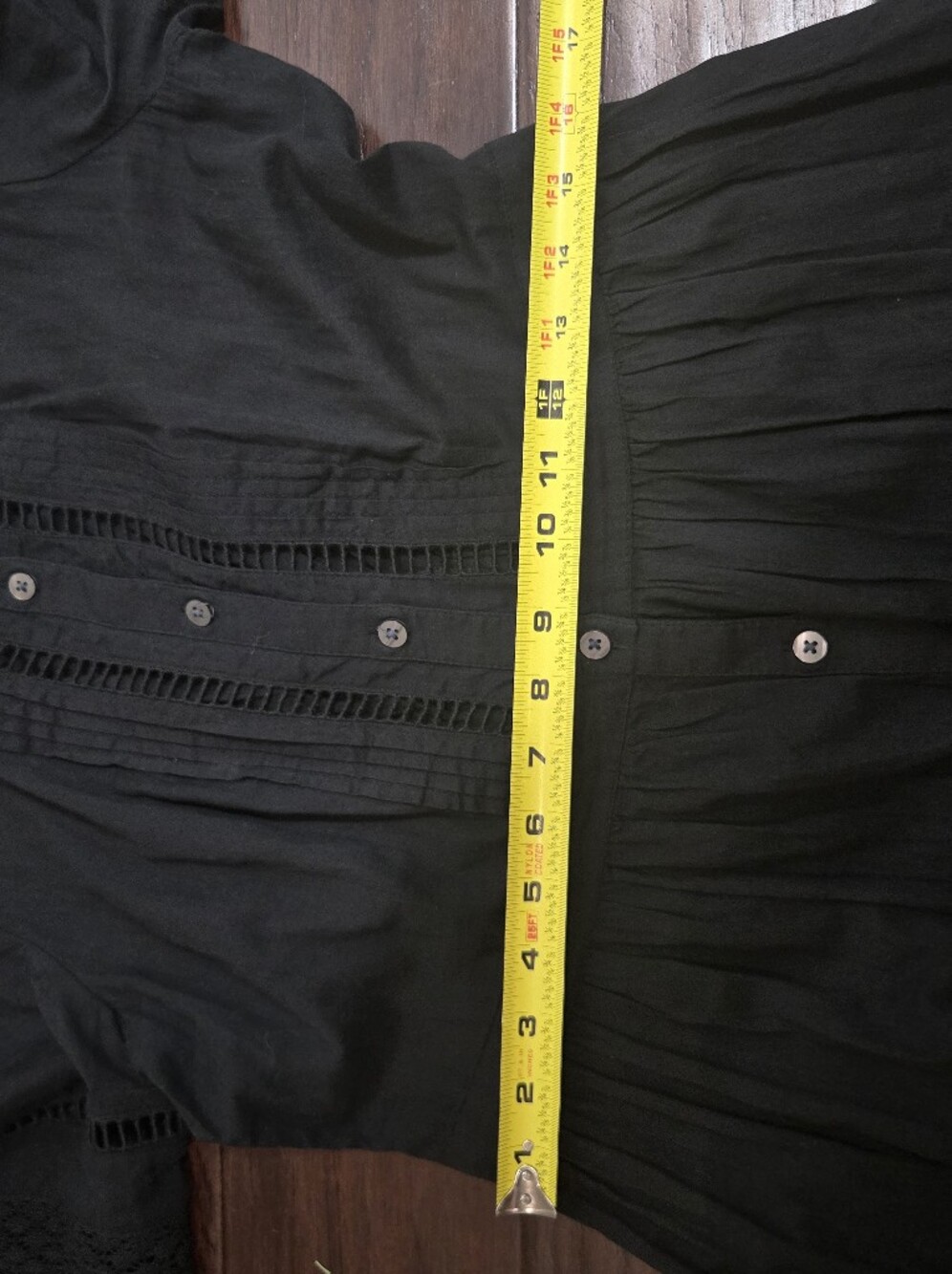 GAP Black Cotton Lace Trim Tiered Midi Dress Button Front Puff Sleeve Medium - Picture 8 of 9
